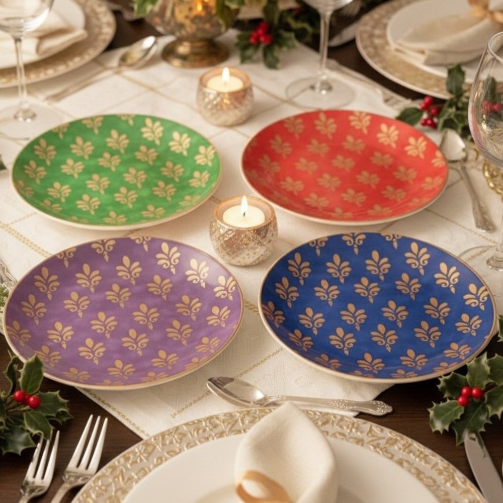 Pier 1 Imports Festive Design Porcelain 6" Appetizer Dessert Plates Set of 4